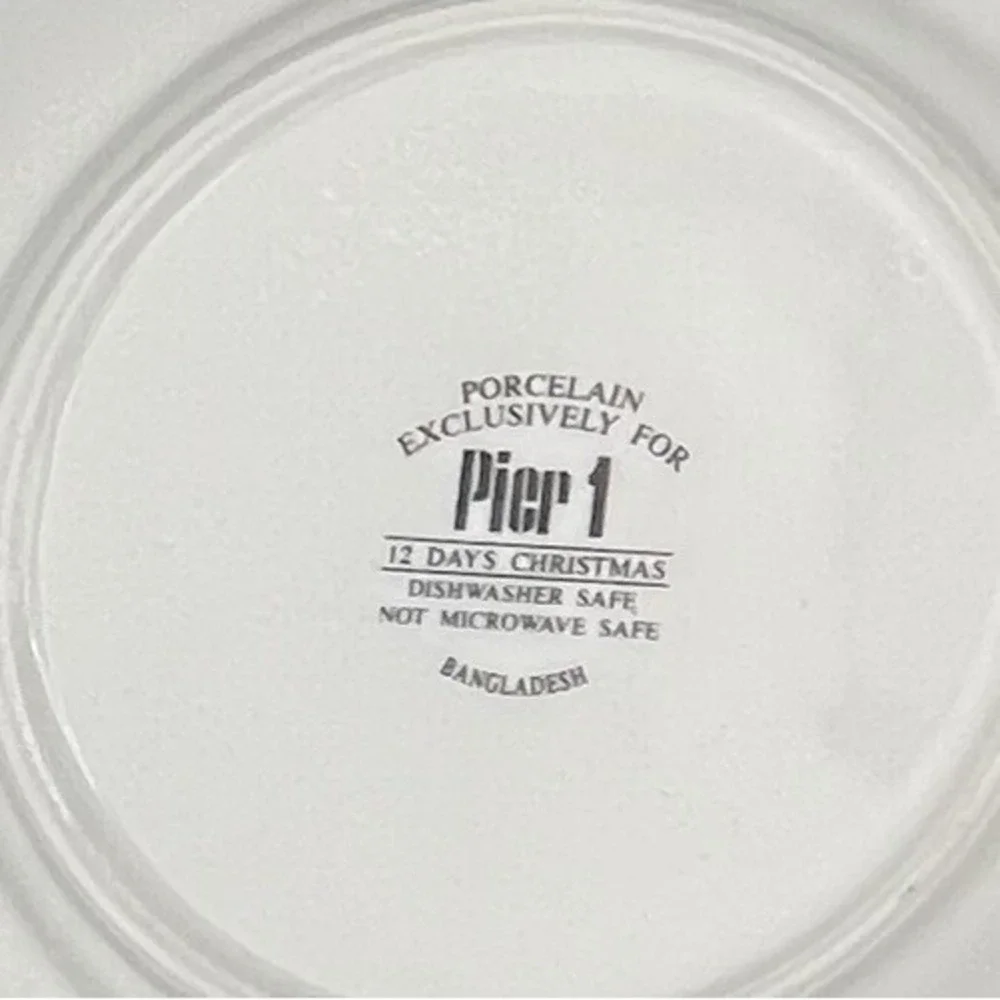 6 Pier 1 12 Days of Christmas Porcelain 7.75 in Snack Dessert Plates Partridge